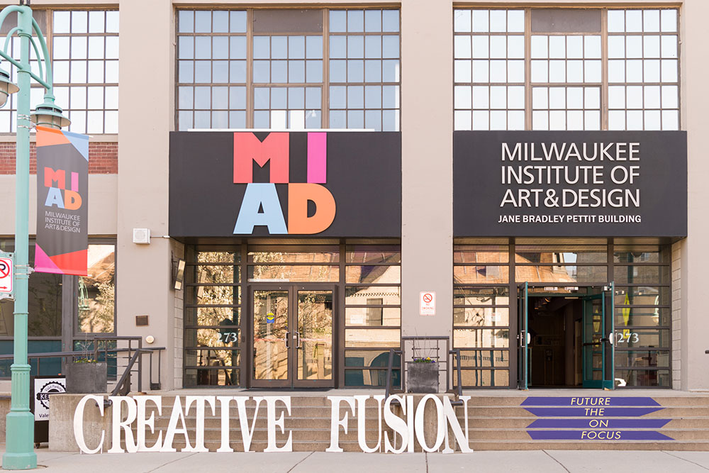 MIAD exterior building with a Creative Fusion sign.